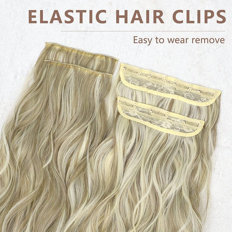 4PCS Clip-In Wavy Hair Extensions Long Synthetic Weft - Natural Blonde to Brown