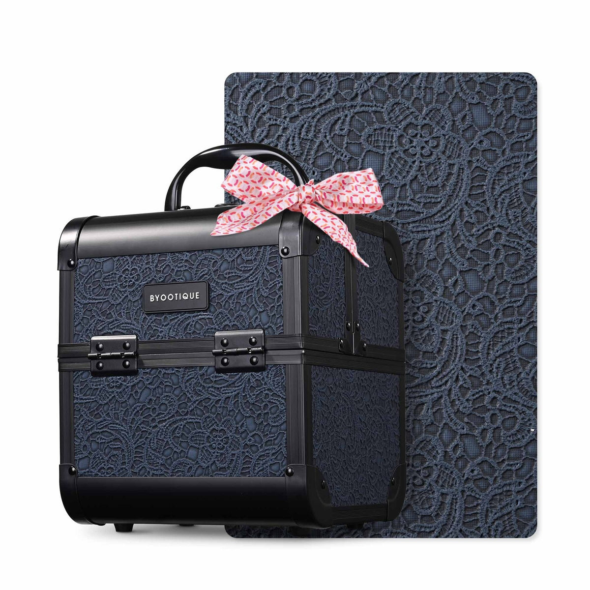 Makeup Train Case with Mirror and Extendable Trays - Elegant Rococo Pattern