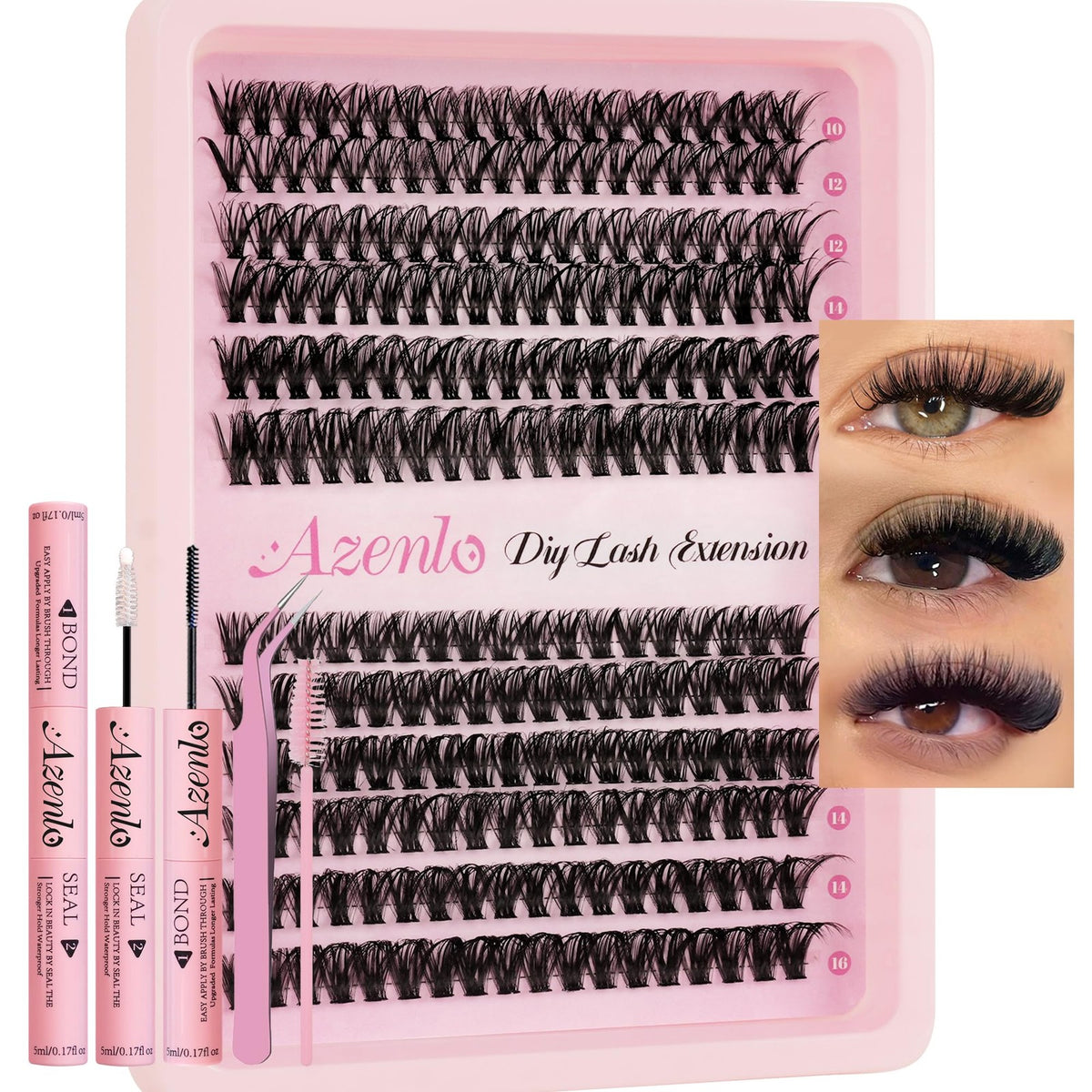 DIY Lash Extension Kit 240PCS 40D+60D Clusters, Glue & Tweezers - Beginner Friendly