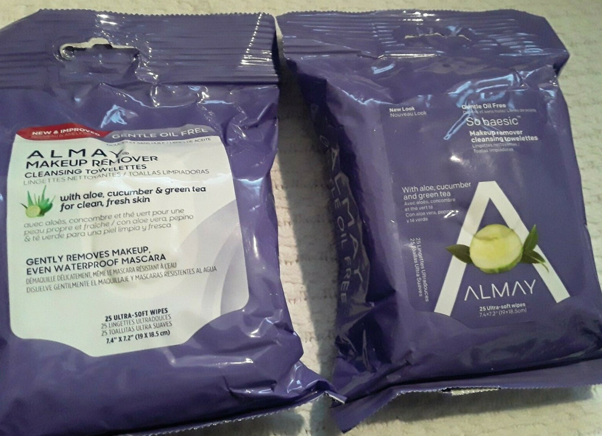 Makeup Remover Cleansing Towelettes Set - Aloe, Cucumber, Green Tea, 4 Packs of 25 Wipes