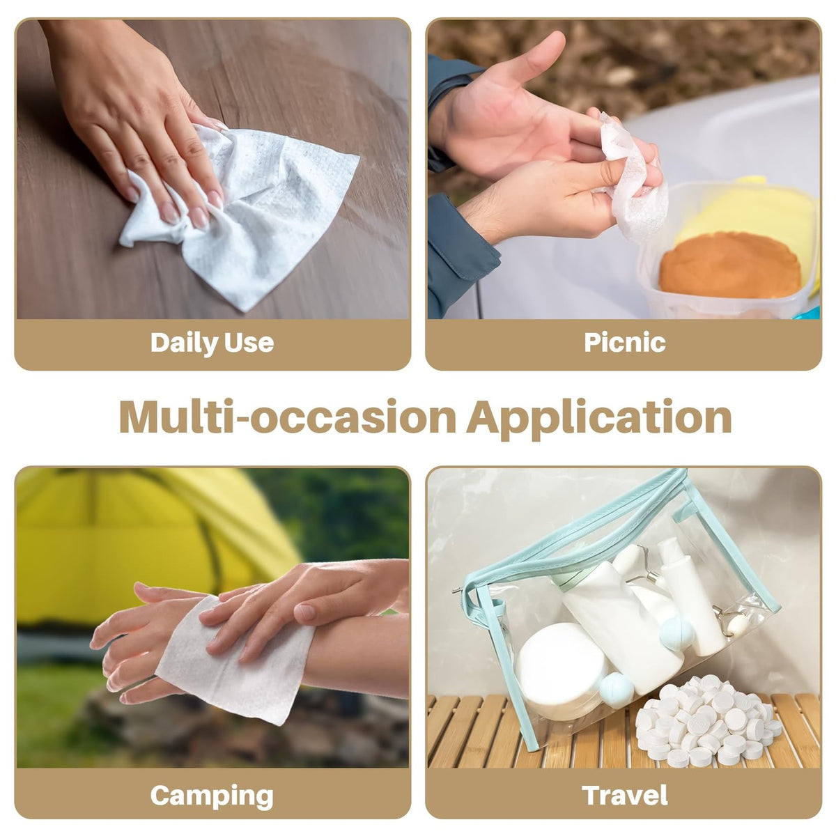 Disposable Compressed Towel Tablets - 100 Pack, Travel Face Wipes