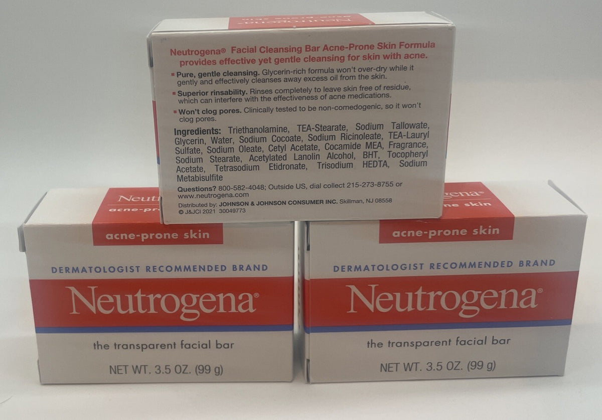 Neutrogena Acne Prone Skin Facial Bar - Transparent 3.5 Oz Pack of 3