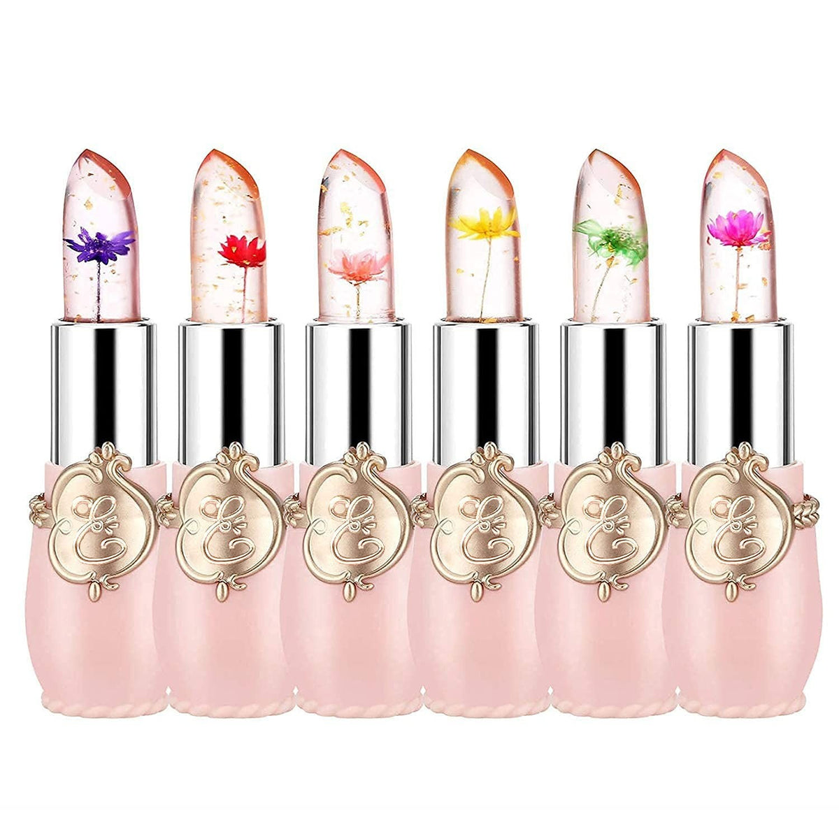 Color Changing Lipstick Set - 6 Crystal Flower Jelly Lip Balms with Moisturizing Ingredients