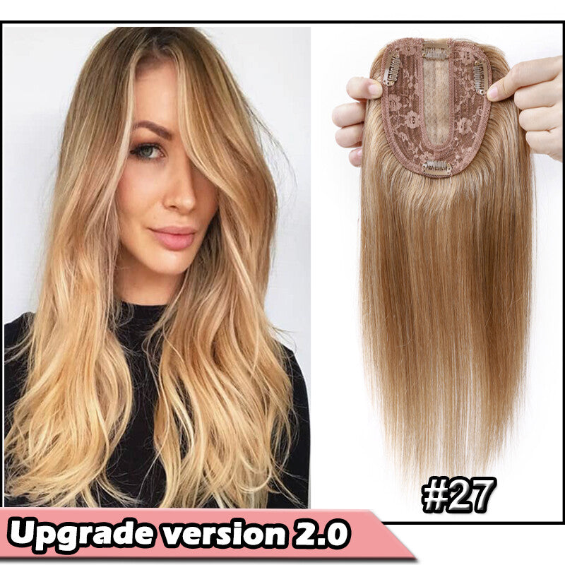 Human Hair Topper Clip-In Hairpiece with Silk Base - Brown, 6-12 Inches