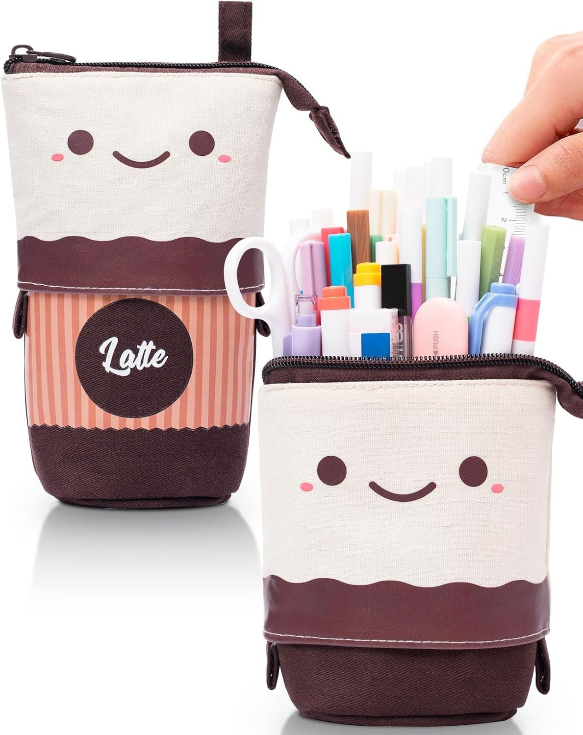 Brown Telescopic Pencil Case - Multi-Functional Makeup & Art Bag