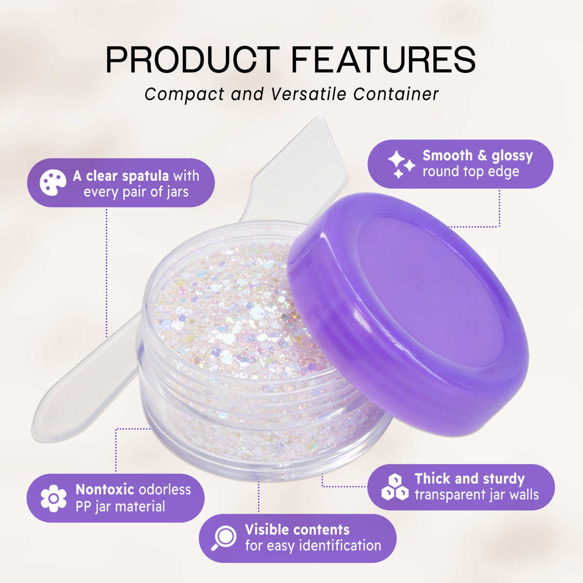72-Pack 10G Cosmetic Sample Jars with Spatulas - Reusable Acrylic Containers