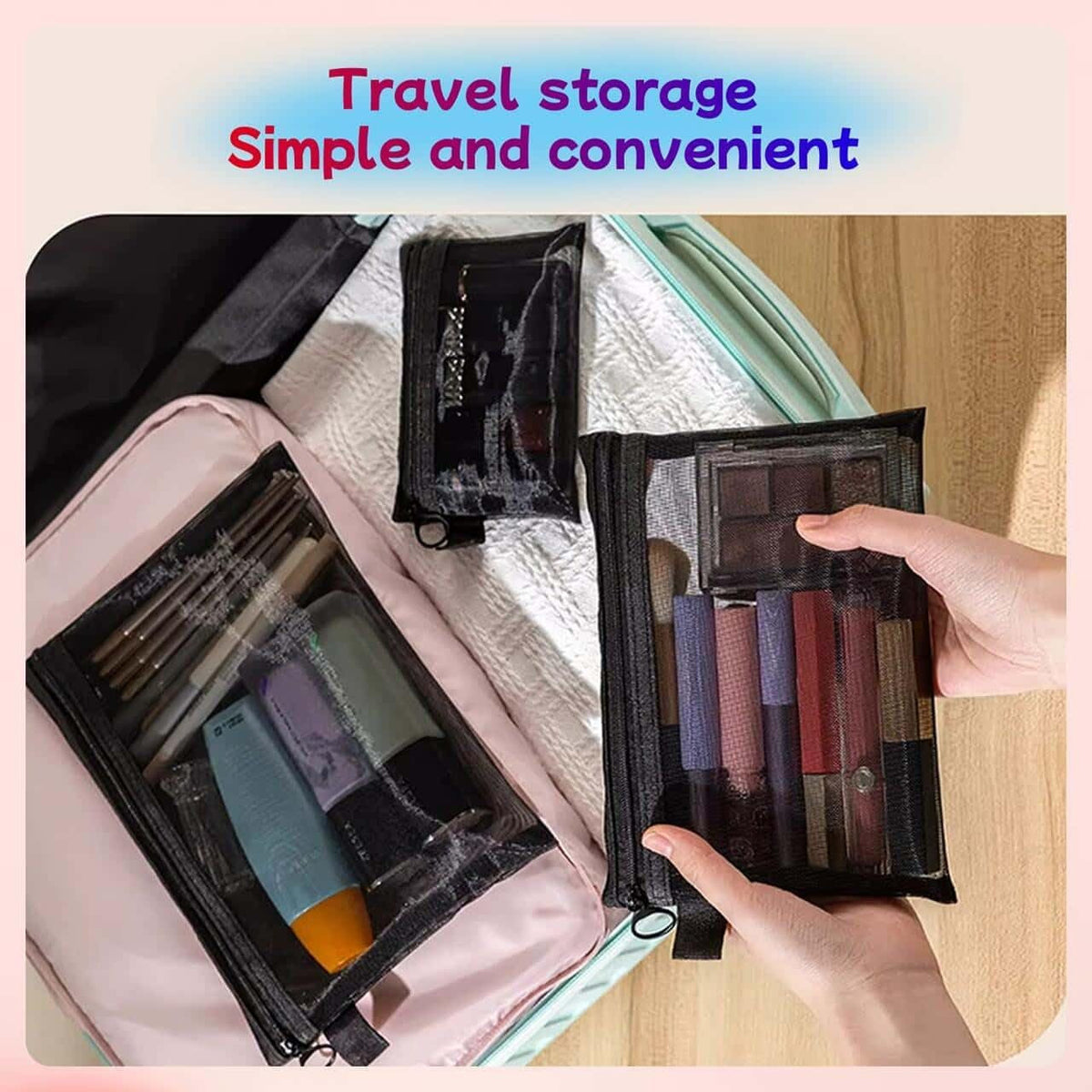 Small Mesh Zipper Pouch Bags Set - Travel Organizer, Cosmetic Storage