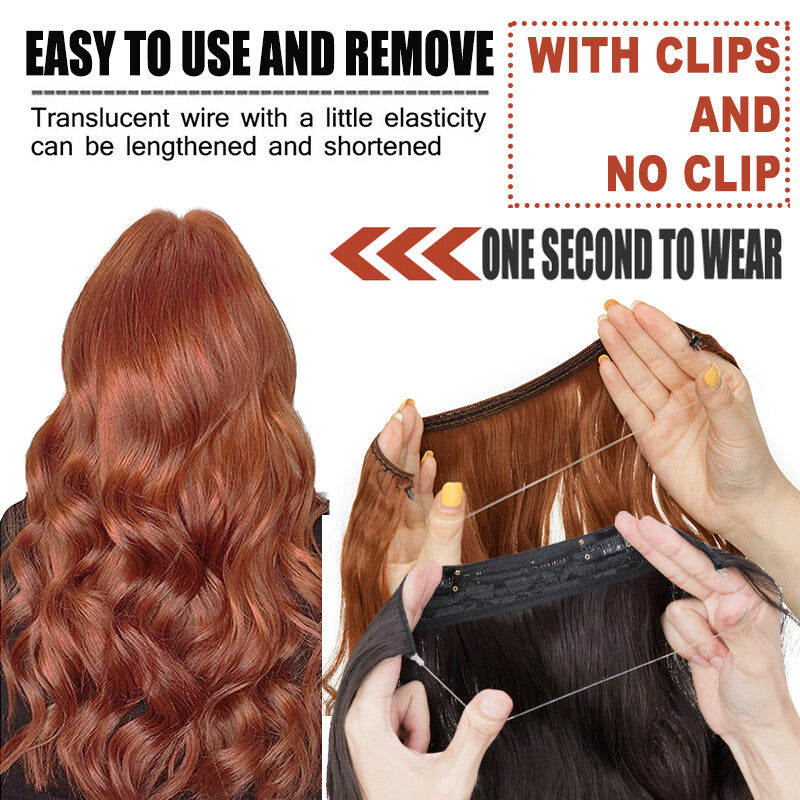 Invisible Wire Hair Extensions Full Head Curly Synthetic Hair with Nano Rings