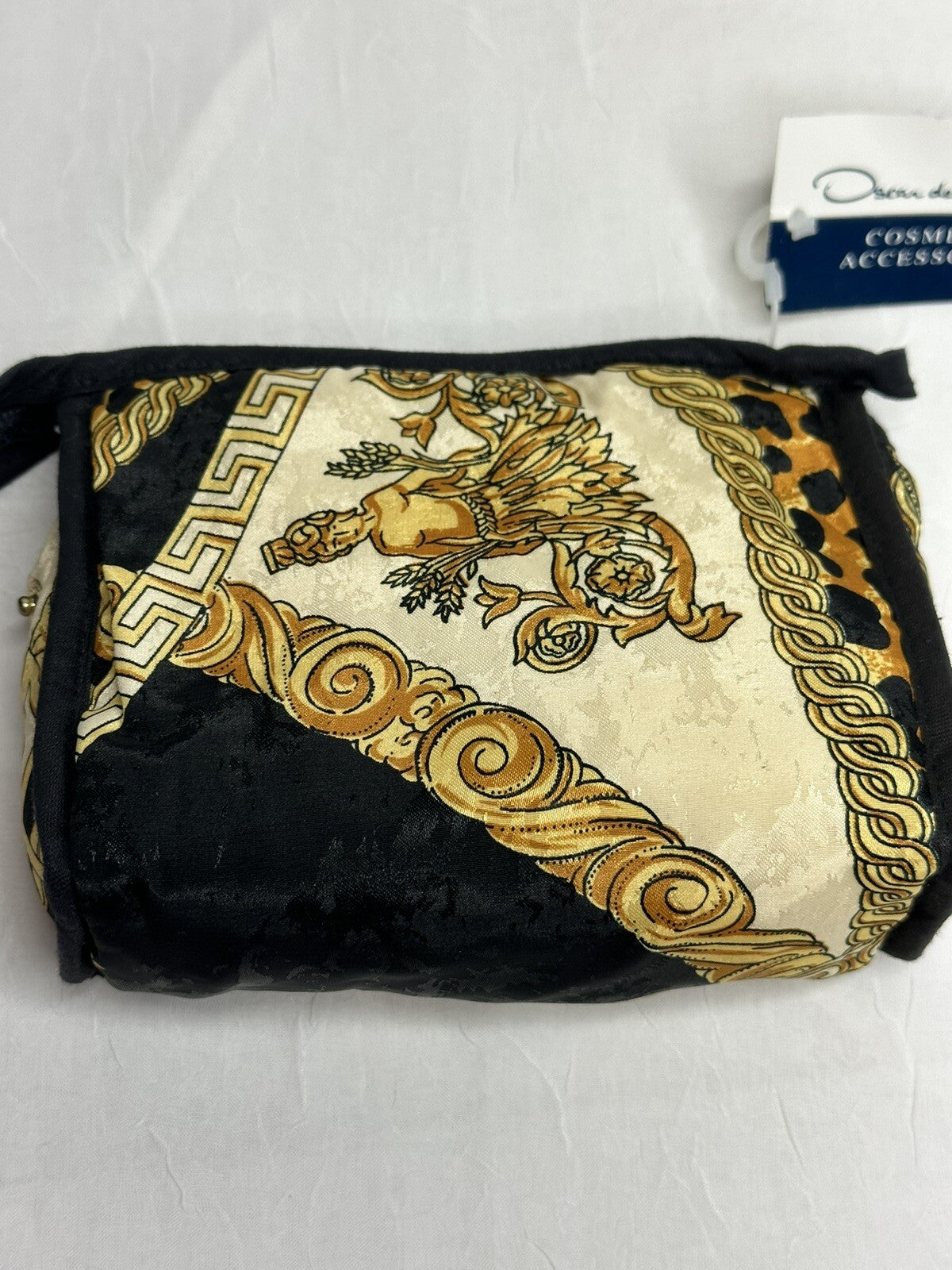 Oscar de la Renta Silk Toiletry Travel Bag Baroque Design New