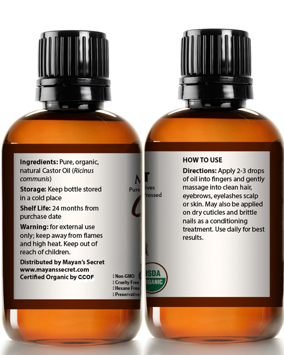 Organic Castor Oil for Hair & Lash Growth - 4oz Cold Pressed & Hexane-Free