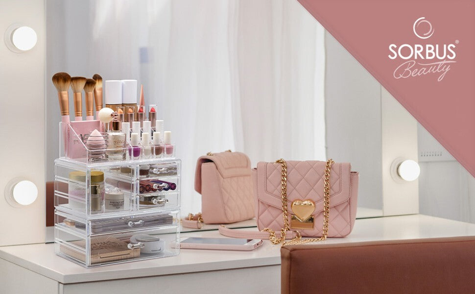 Clear Makeup Organizer Set - 3-Piece Cosmetic Storage for Vanity & Bathroom