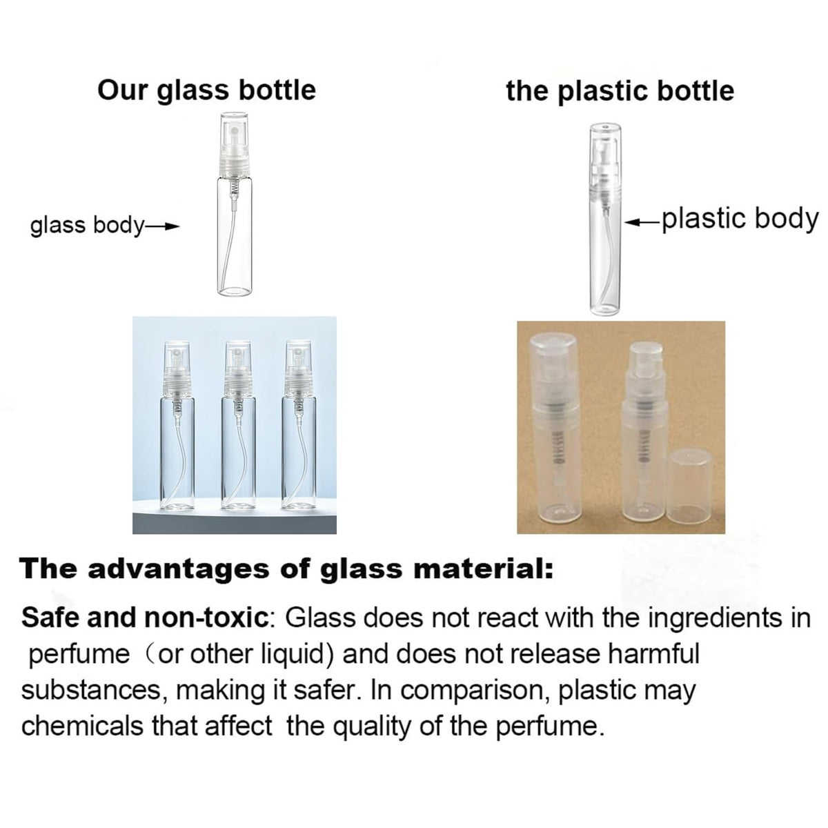 20 Pack 10ml Clear Glass Refillable Perfume Spray Bottles Travel Size Fine Mist