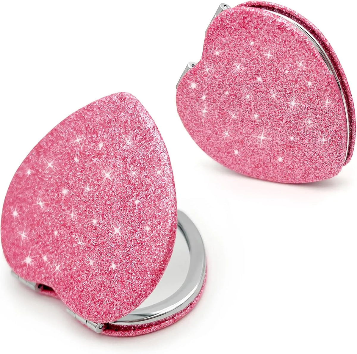 Heart Shaped Compact Mirror Set - Pink Portable Travel Makeup Mirrors