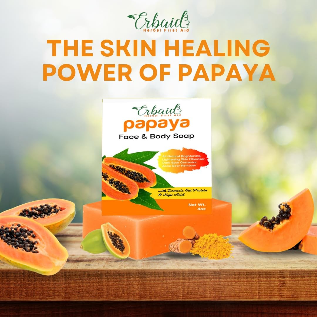 Erbaid Papaya Soap Face & Body Wash – Skin Brightening 4 Ounce (Pack