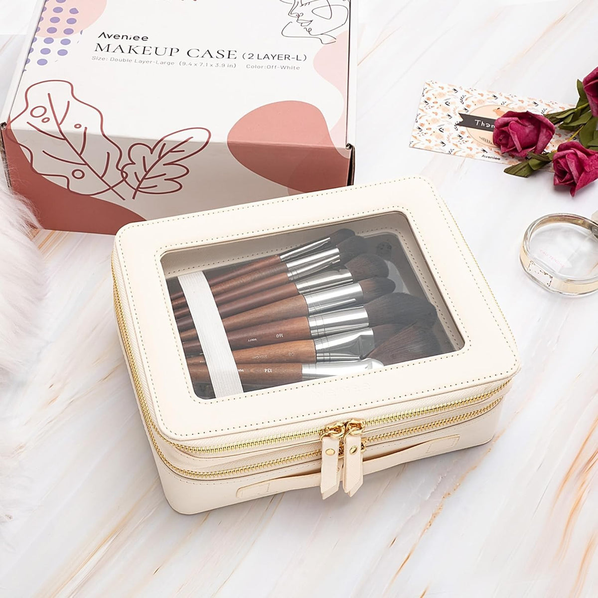Clear Double Layer Makeup Bag with Leather Travel Case