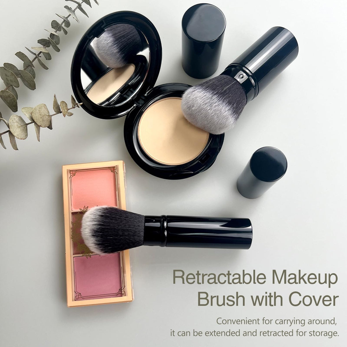 Retractable Kabuki Makeup Brush Angled Travel Powder Blush Brush