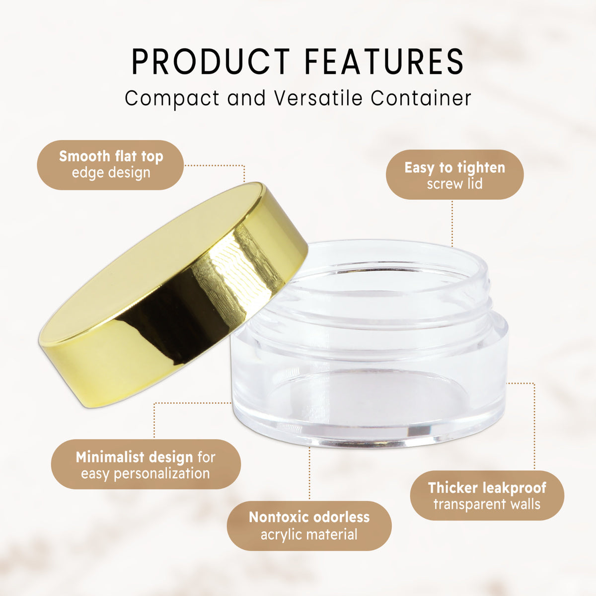 High Quality Acrylic Sample Jars Set - BPA Free, 5g/5ml, 50 Count