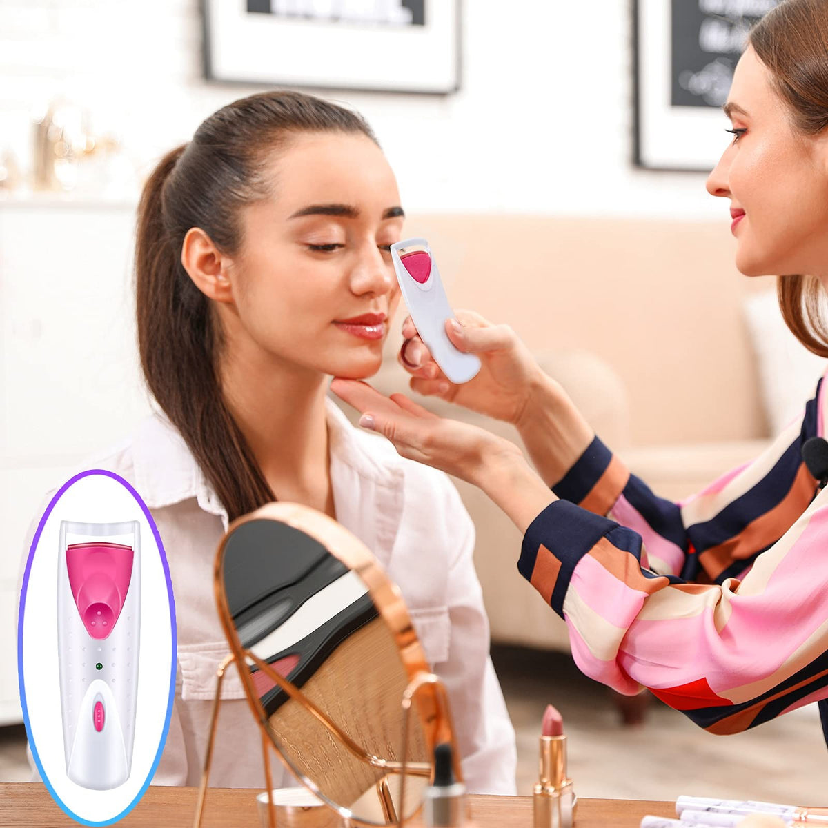Electric Heated Eyelash Curler Set Pink - Fast Heating & Long-Lasting Curl
