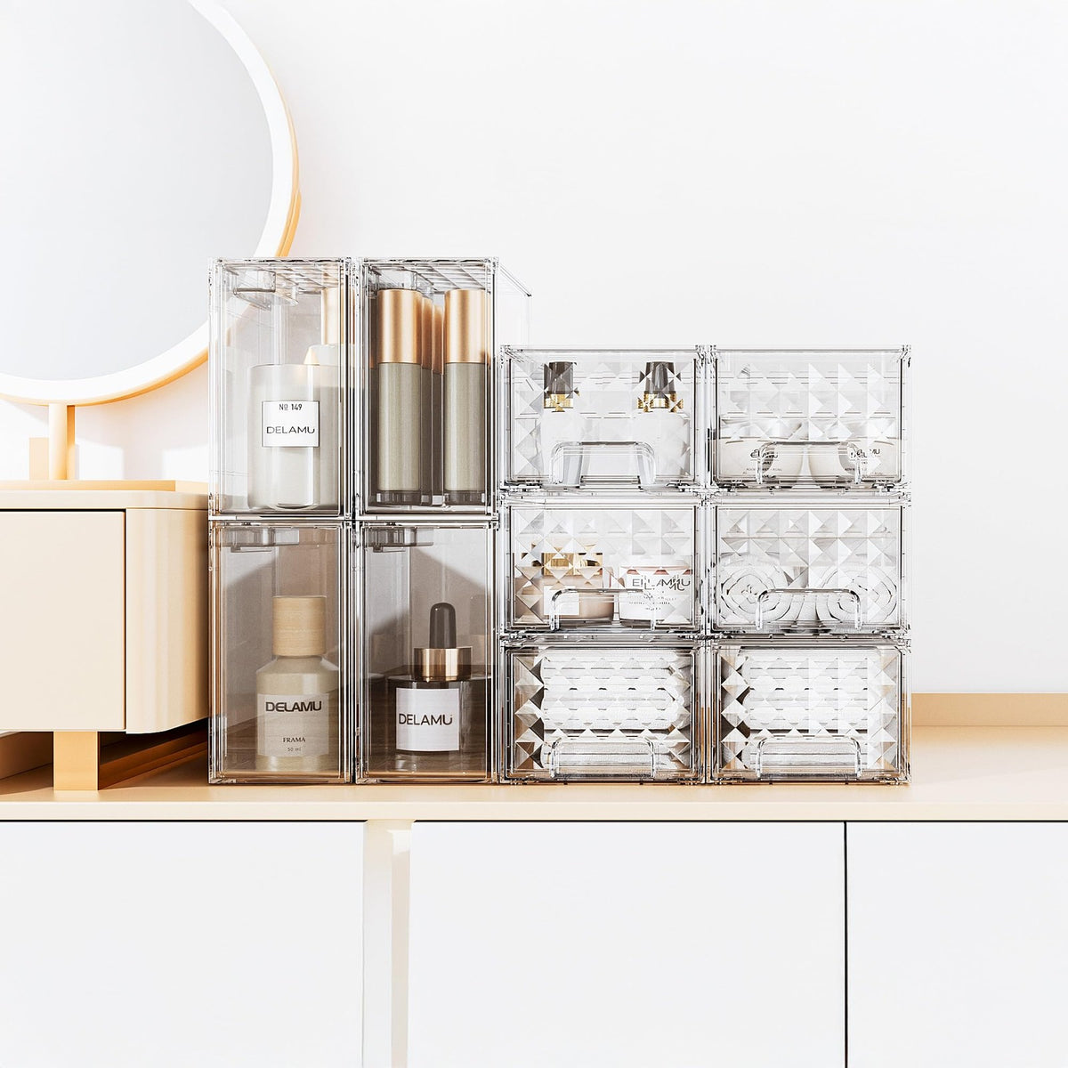Clear Acrylic Stackable Storage Drawers for Bathroom Makeup & Vanity