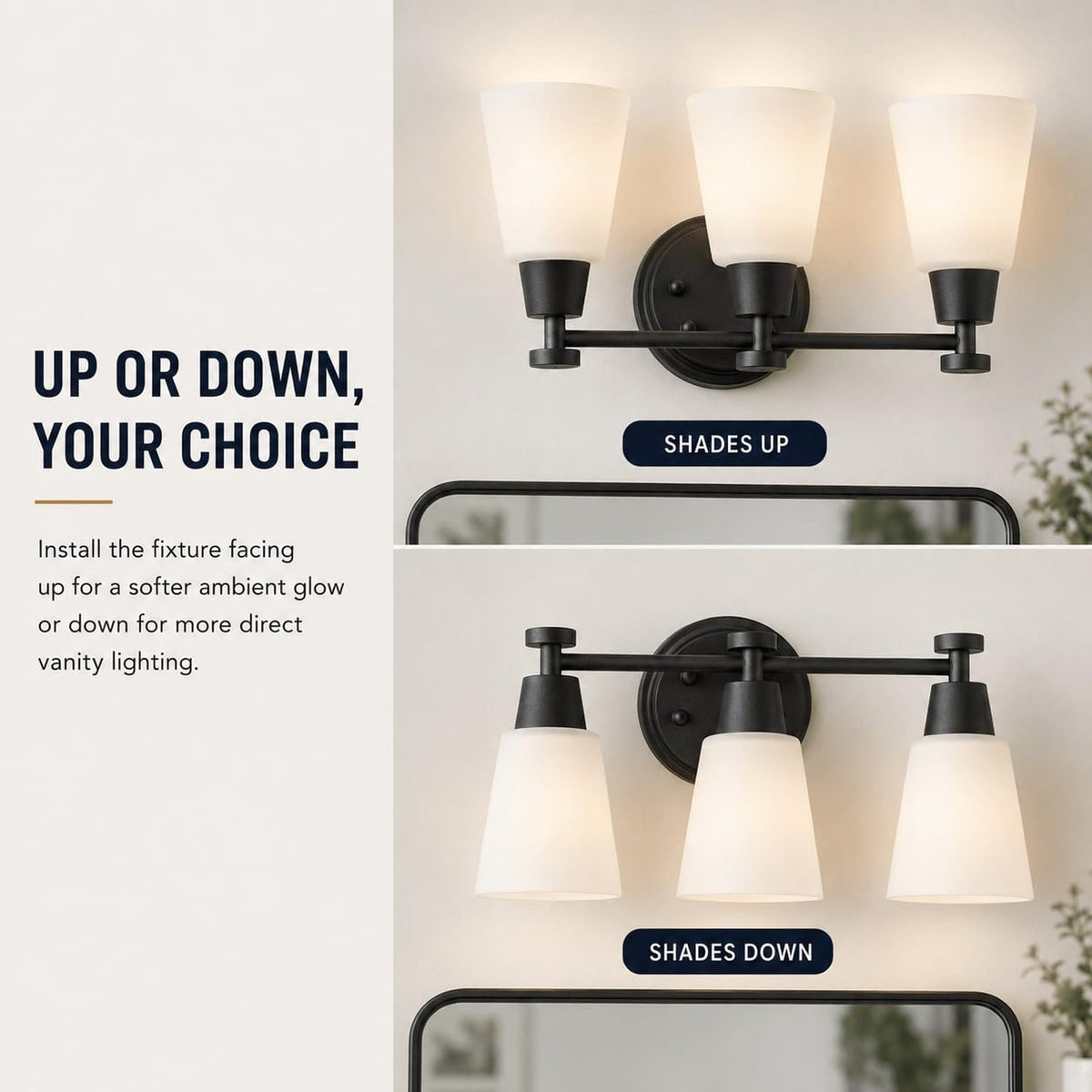 Modern Matte Black 3-Light Bathroom Vanity Light with Frosted Glass