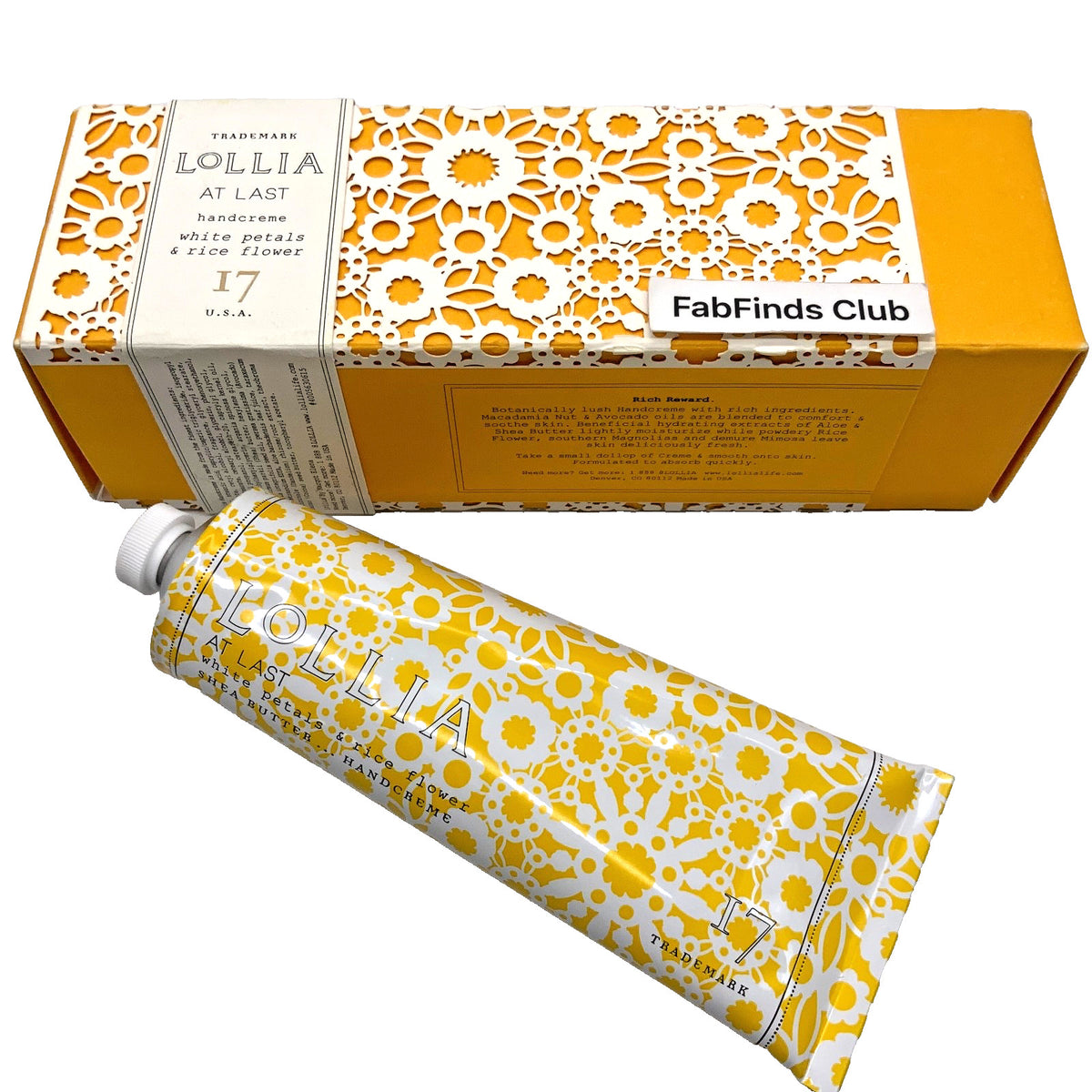 Lollia At Last Hand Cream #17 White Petals Rice Flower 4oz Moisturizer