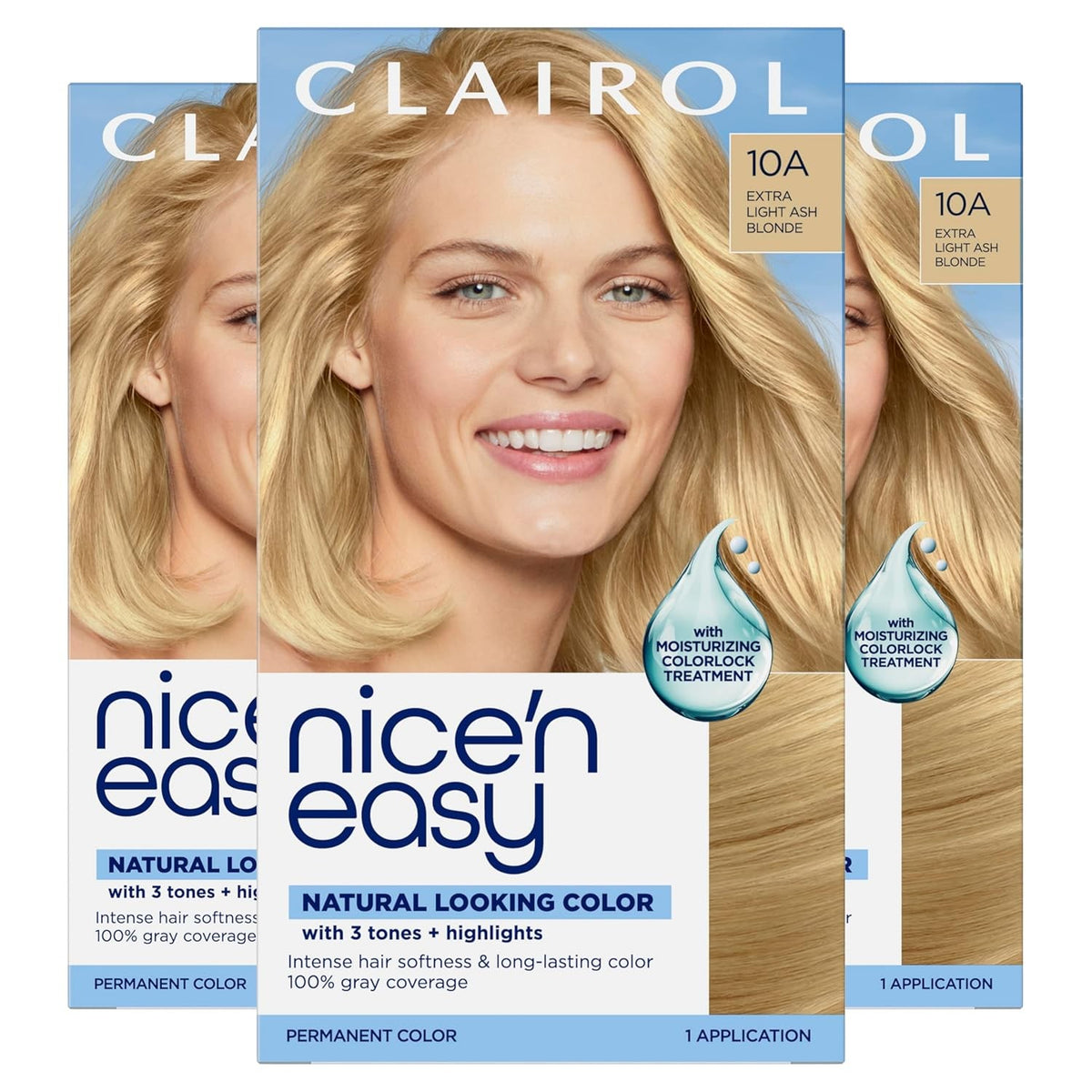 Permanent Hair Dye - Extra Light Ash Blonde 10A, Gray Coverage, Long-Lasting, Pack of 3
