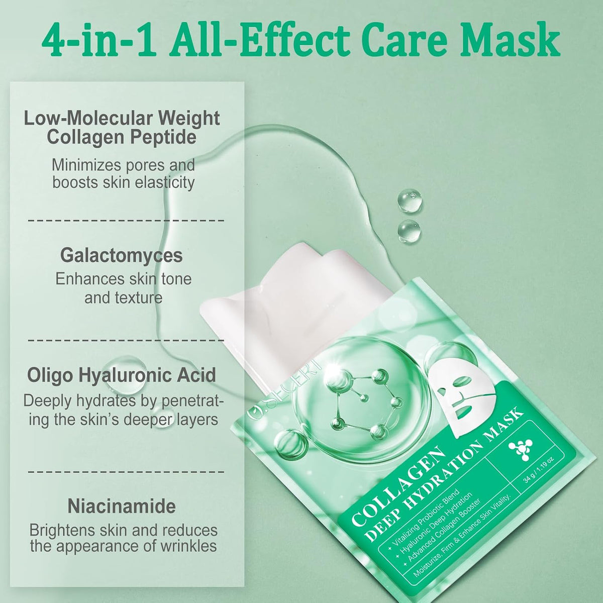 Hydrating Collagen Face Mask Set for Firming & Pore Minimizing - 6 Pack