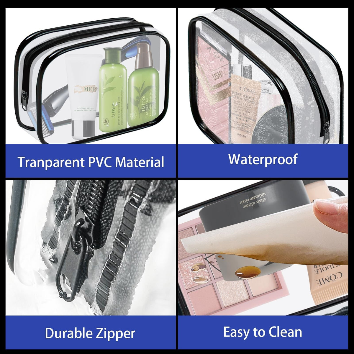 16 Pack Clear Cosmetic Bags TSA Approved Waterproof Makeup & Toiletry Organizer