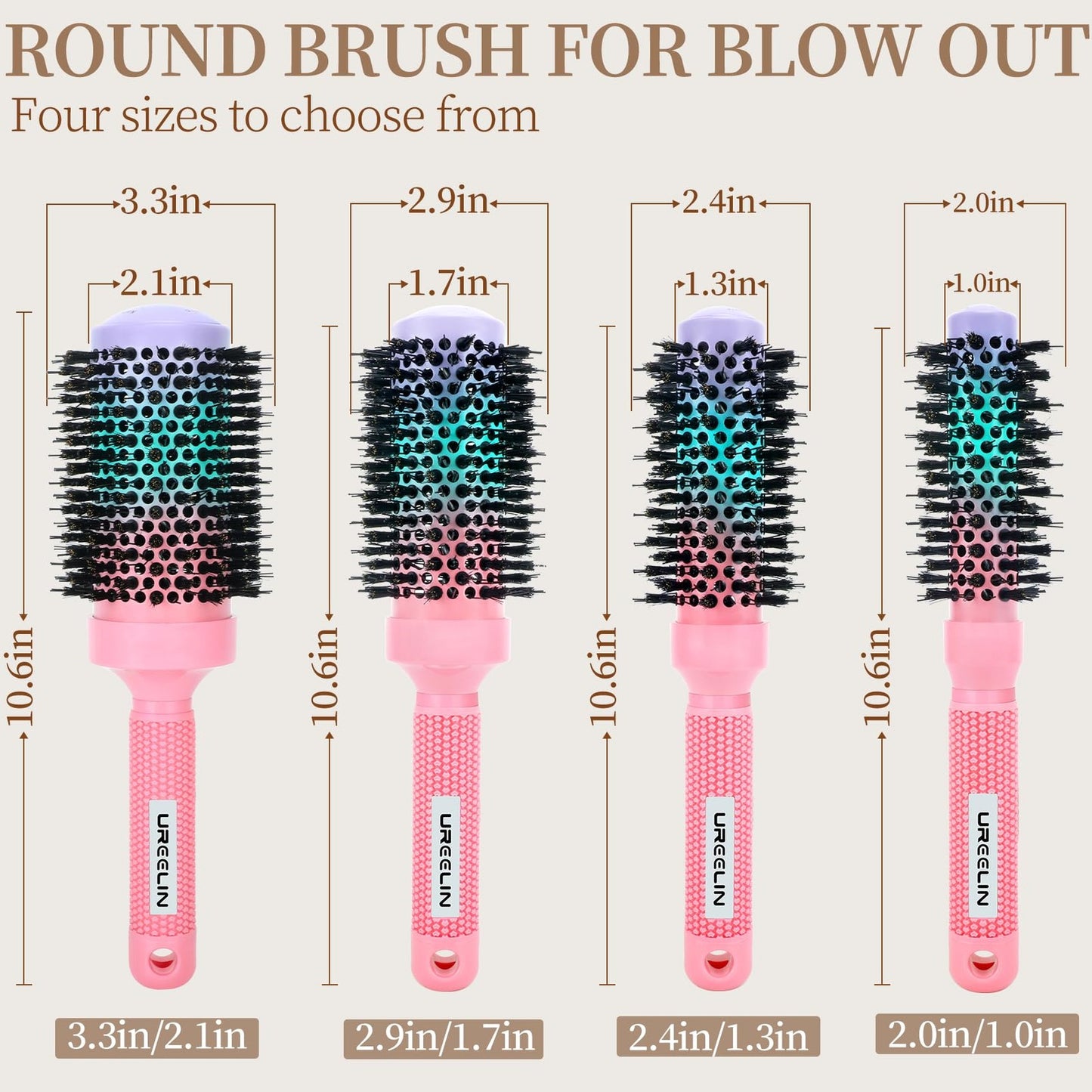 Round Hair Brush 53mm 2.1 Inch with Ionic Technology & Dual Bristles