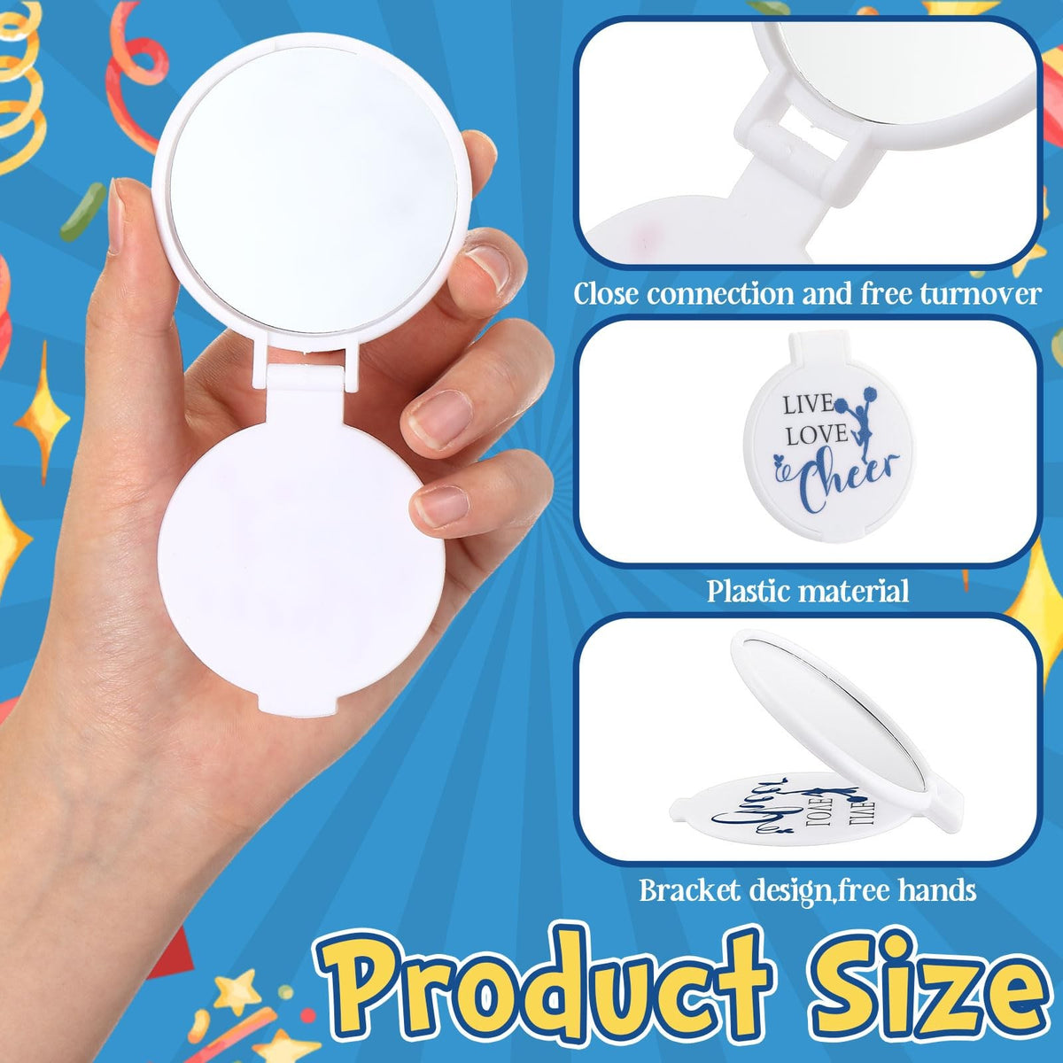 Cheerleader Gift Set with Makeup Bag Bracelets & Mirrors - Bulk 48 Pcs for Team Spirit