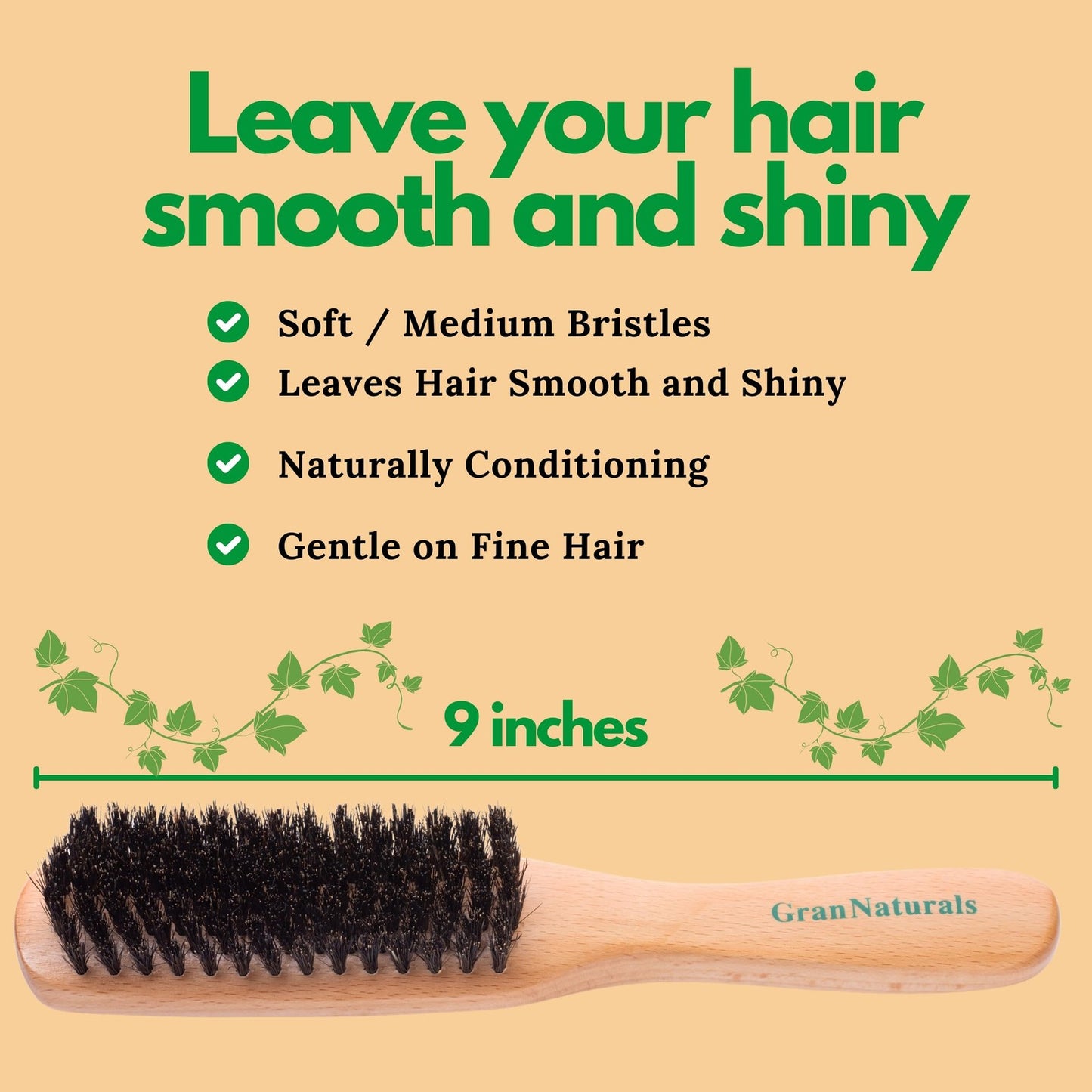 Boar Bristle Hair Brush for Slick Back Styling - Soft/Medium, Black