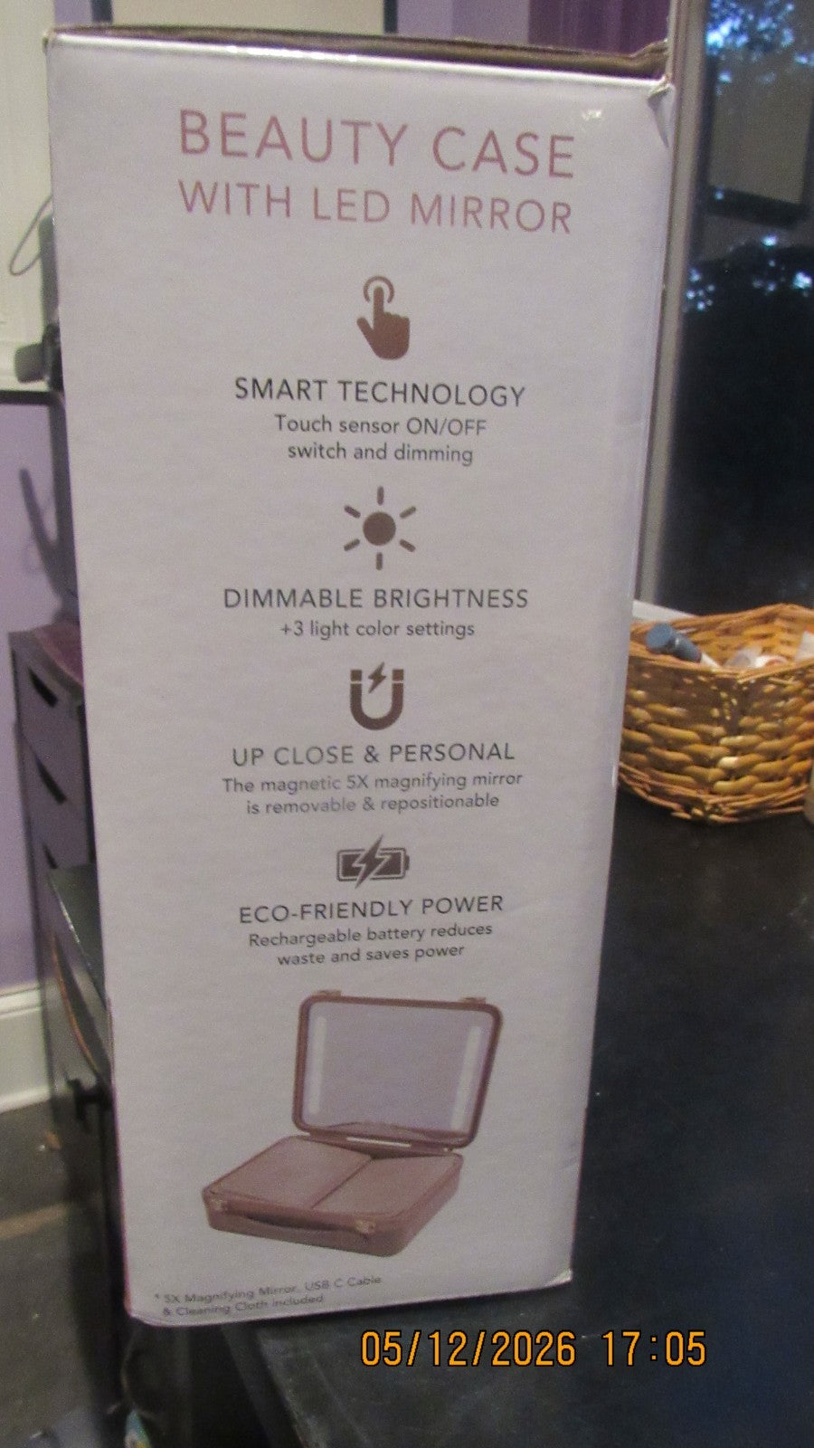 Glo Tech Beauty Case with LED Mirror – Touch Sensor, 3 Light Settings