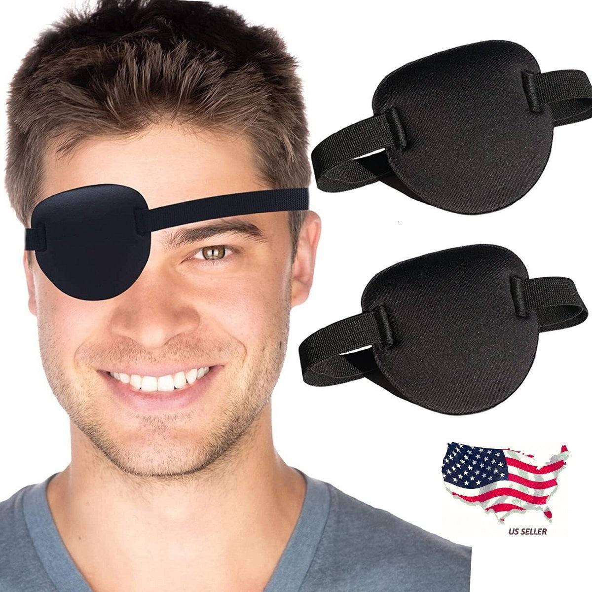 Adjustable 3D Eye Patch for Lazy Eye - Black Right Eye, 2 Pack