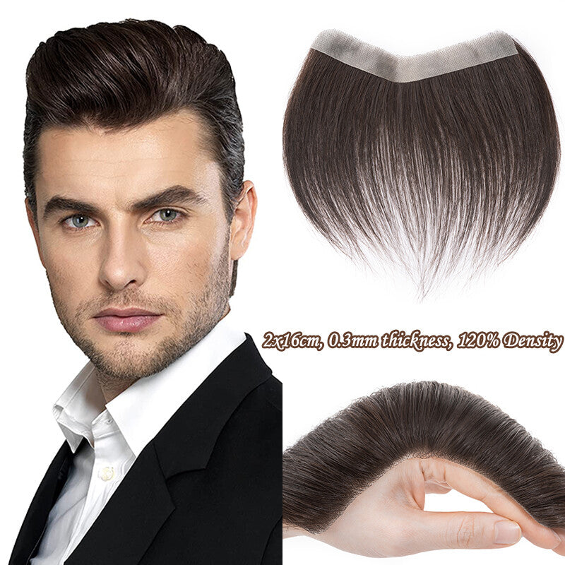 Men's Receding Hairline Toupee with Human Hair & Skin PU Base
