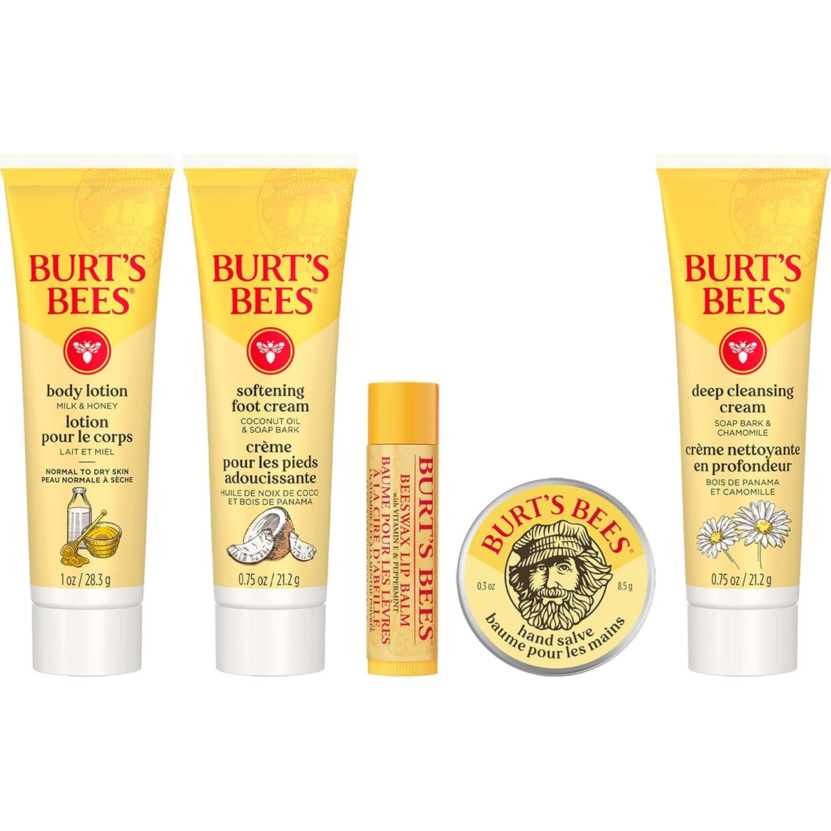 Travel Gift Set with 5 Burt's Bees Skin Care Products – Moisturizers & Lip Balm
