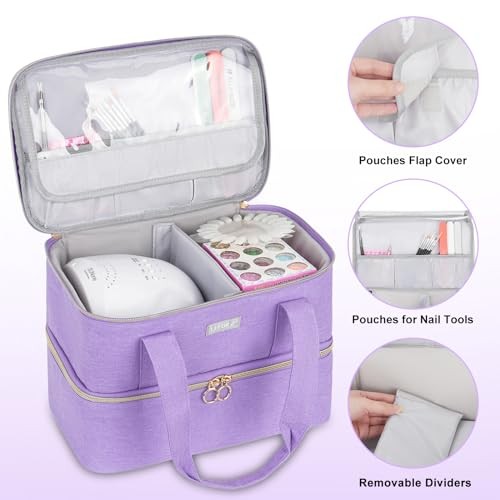 Travel Nail Polish Organizer Bag for 40+ Bottles - Purple Heavy Duty Nylon