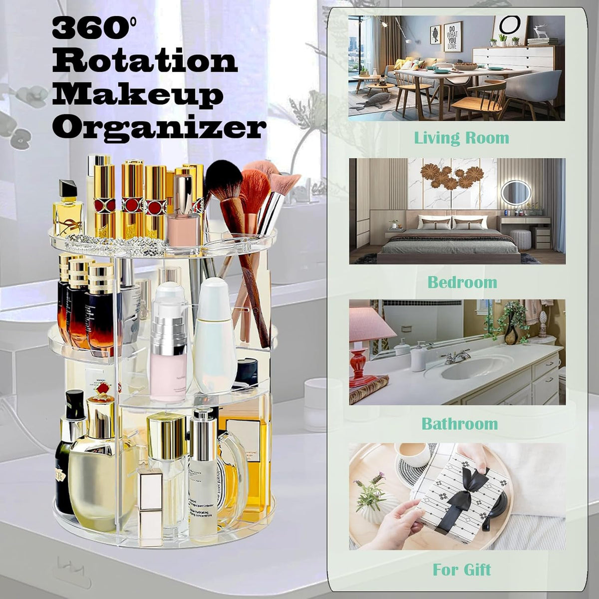 Large Rotating Makeup Organizer with Adjustable Shelves, 7 Layers for Vanity Storage
