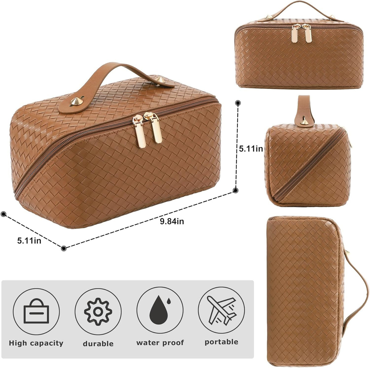 Travel Makeup Bag Large Capacity Waterproof Leather Organizer for Women