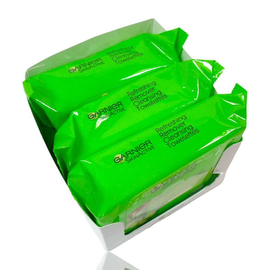 (Lot of 3) Garnier Makeup Remover Wipes for Normal Skin - Cleansing Towelettes with Peppermint