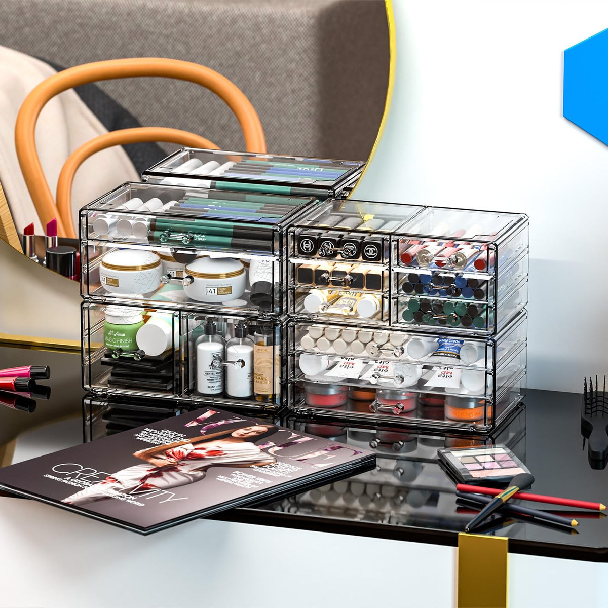 Clear Acrylic Makeup Storage Organizer with 13 Drawers - 4 Pack