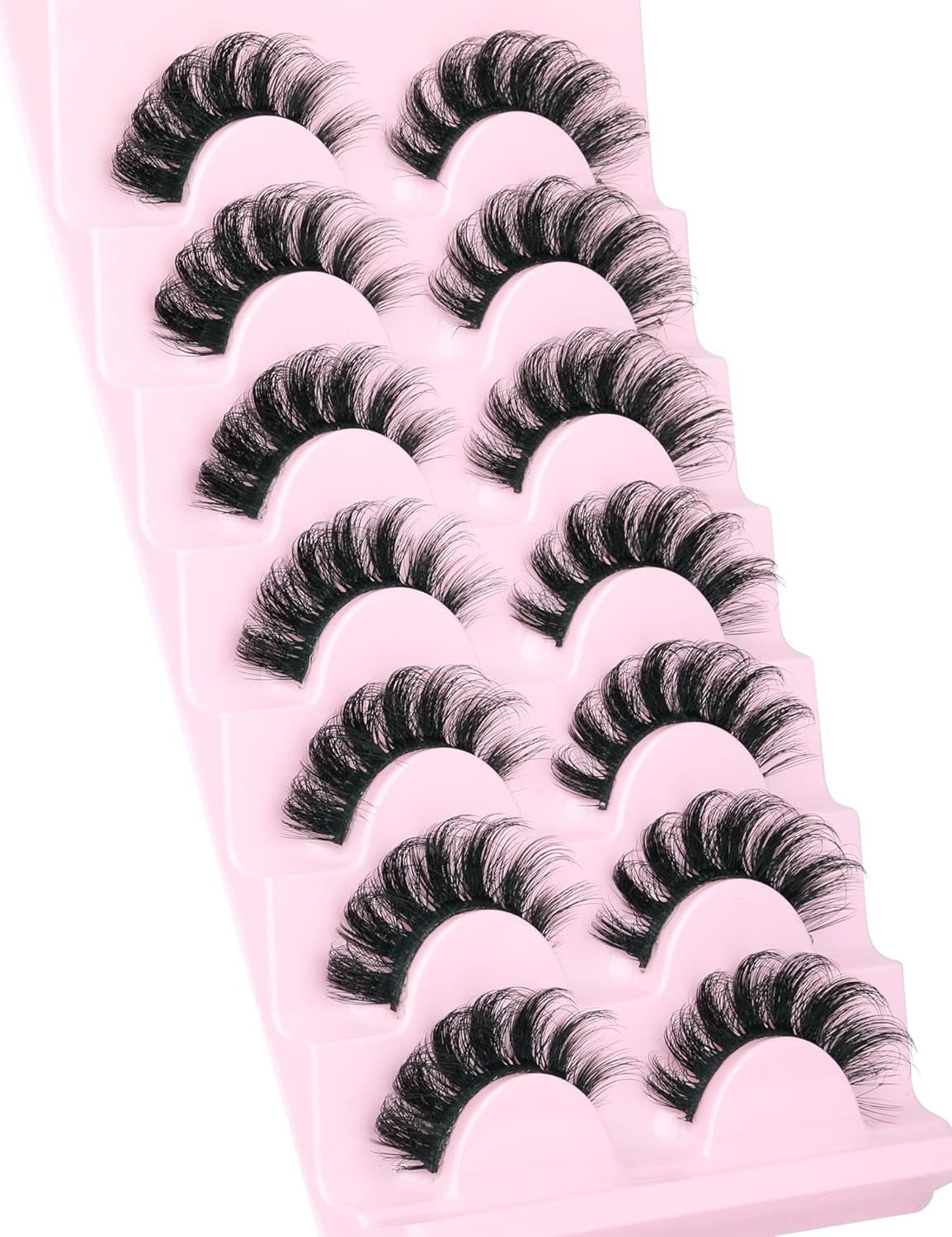 Fluffy Wispy Mink Faux Eyelashes 3D D Curl Natural Look 7 Pairs