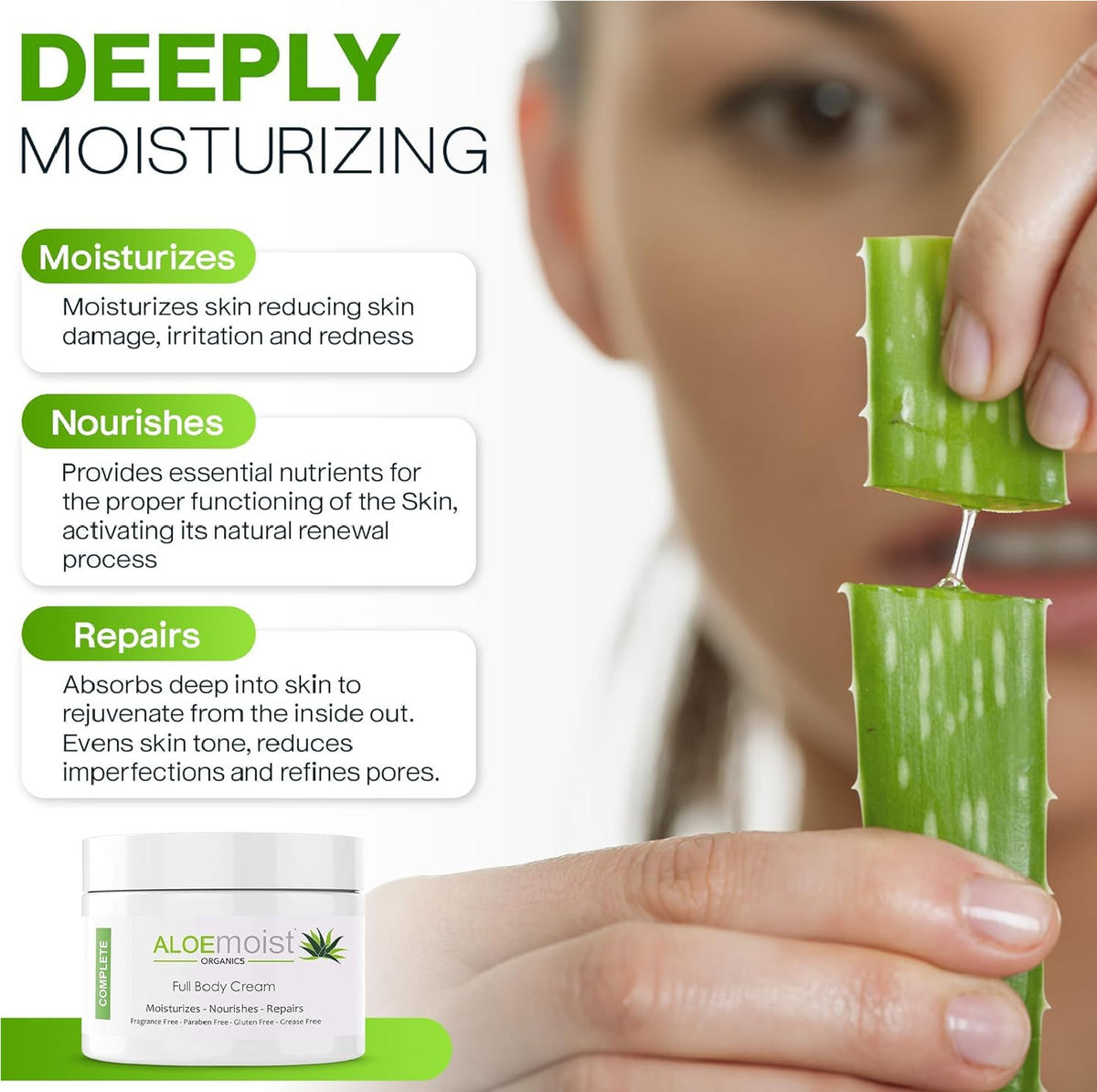 Organic Aloe Vera Face Cream & Body Moisturizing Cream, Lot 2 oz