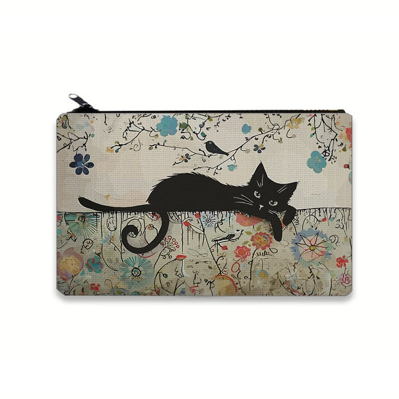 Black Cat Print Cosmetic Bag Travel Pouch for Women - Gift & Organizer