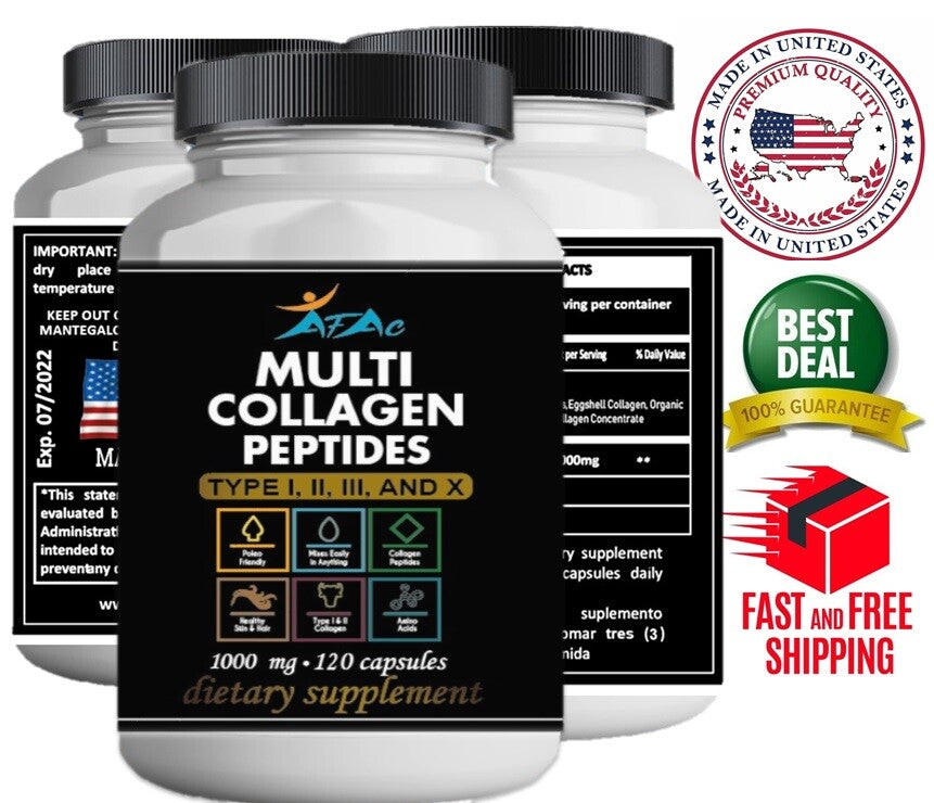 Collagen Peptides Pills - Anti-Aging Supplement for Skin Hair Joints 120 Capsules