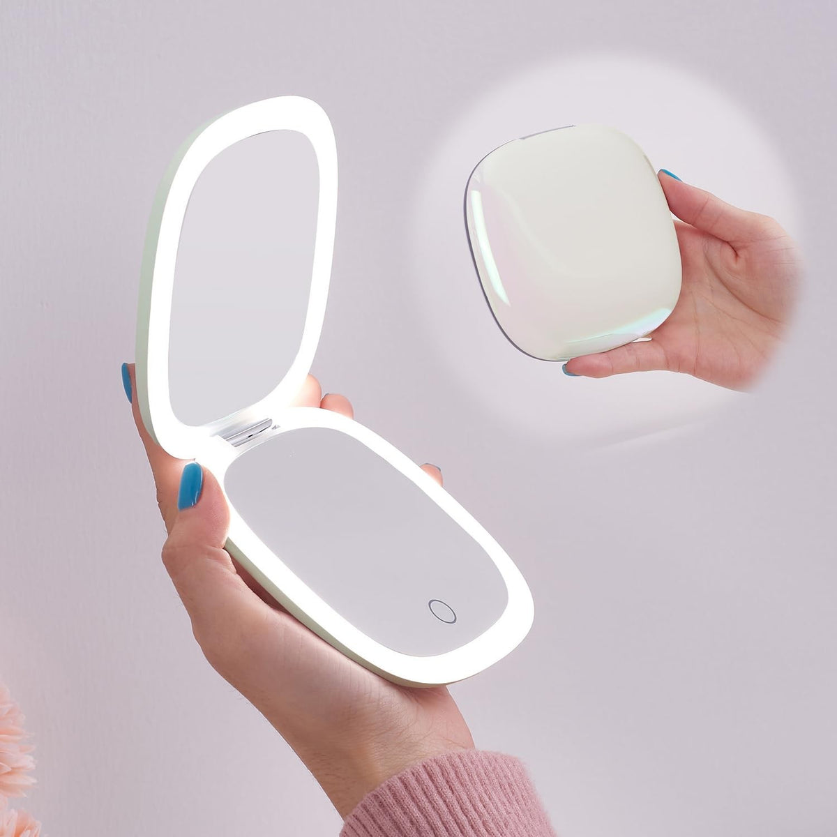 Rechargeable LED Travel Makeup Mirror with 1X/10X Magnification, Dimmable 4 Inch White