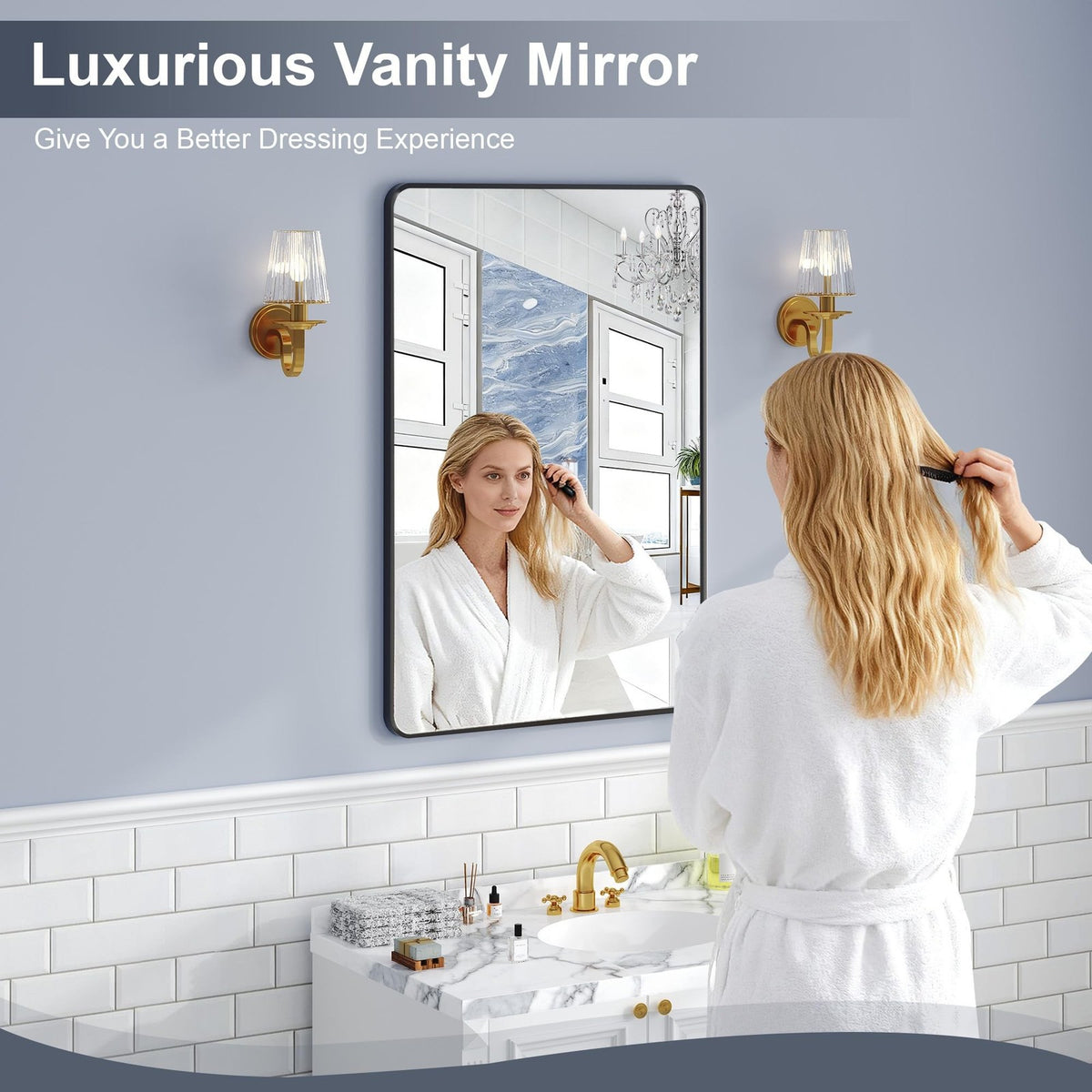 24x36 Bathroom Vanity Mirror Over Sink - Black Rectangular Aluminum Frame