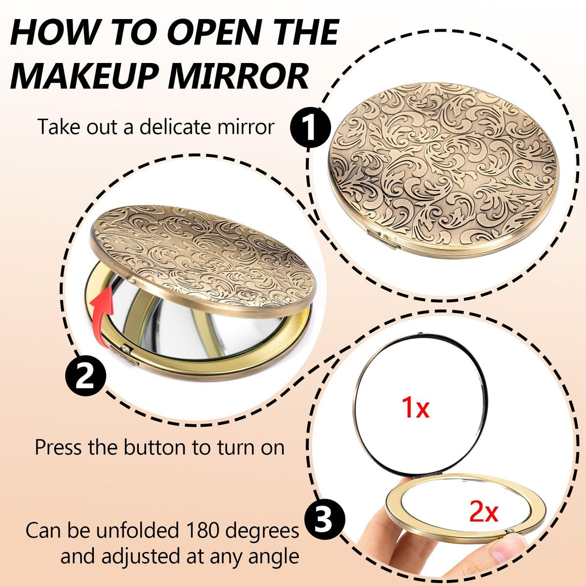 Oval Mini Portable Metal Folding Mirror with 2X Magnifier for Travel & Makeup