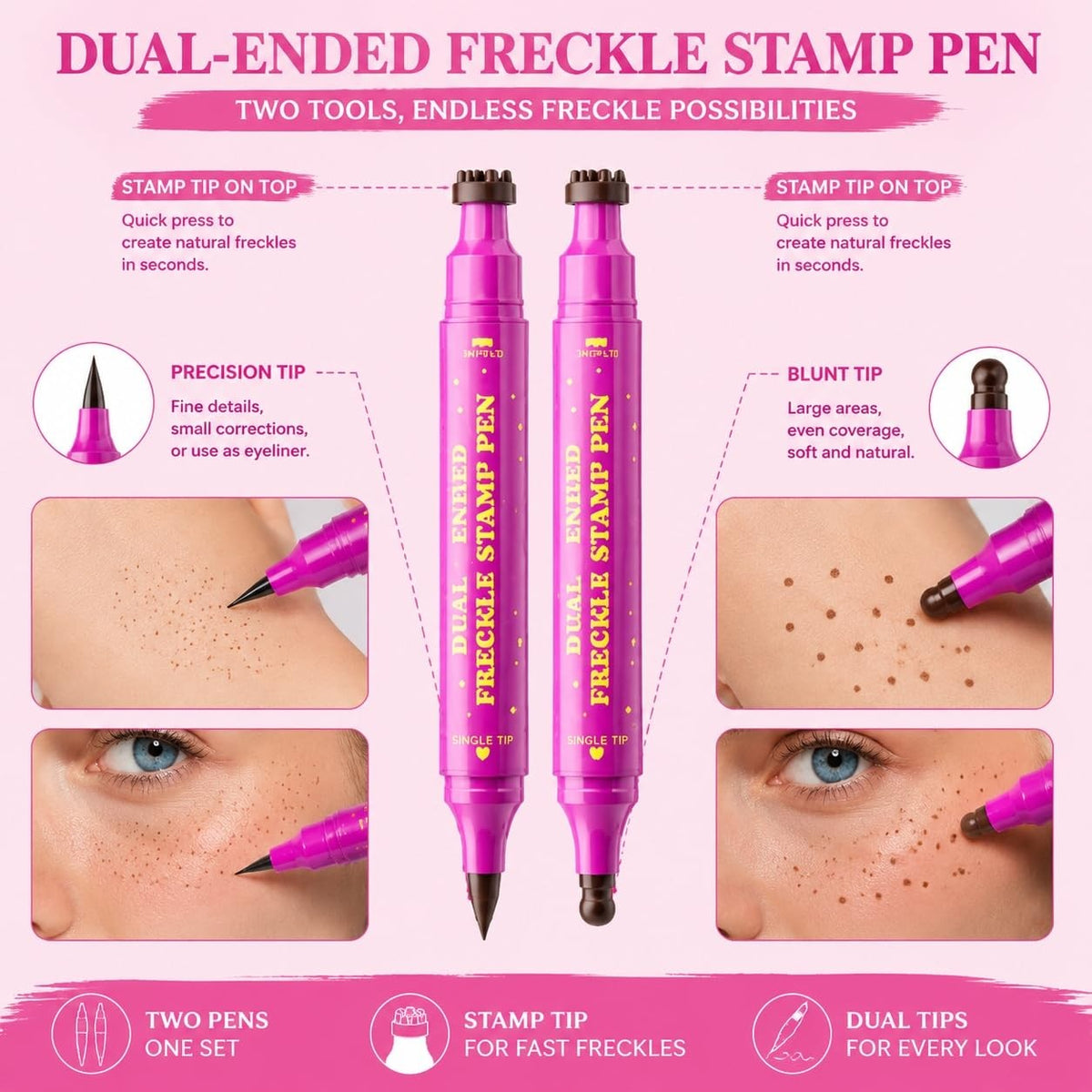 Waterproof Freckle Stamp Pen Set - Dual-Ended Makeup Tool for Natural Faux Freckles