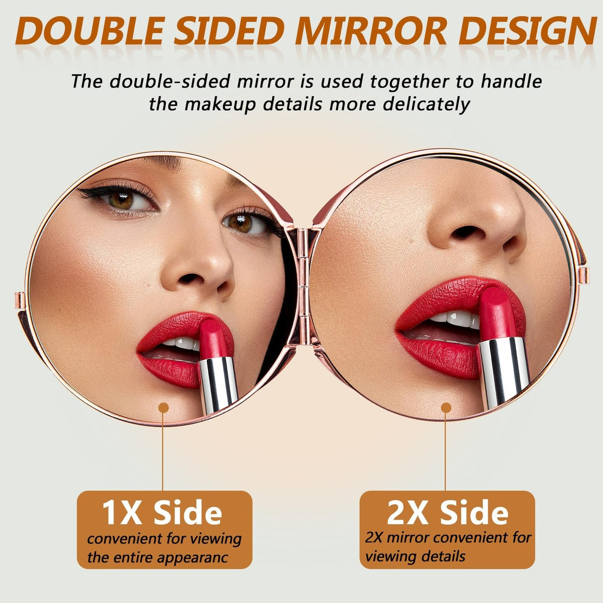 Mini Portable Metal Folding Mirror with 1X/2X Magnification - Travel Makeup and Dressing