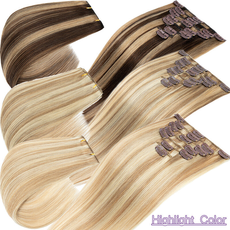 Clip-In Hair Extensions 7Pcs Full Head Real Remy 8-24in - 20in to 24in Lengths vary